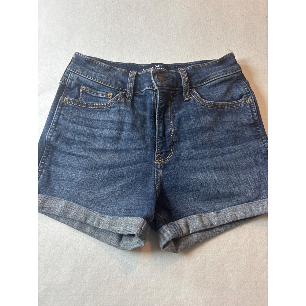 Hollister High Rise Denim Shorts Cuffed Distressed Blue W24